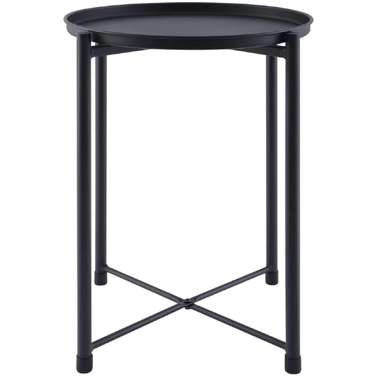 Round Small Tray End Table Metal Side Table Removable Top, Side Bedroom Living Room Patio, Anti-Rust and Waterproof