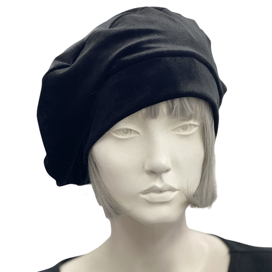 Black Velvet Hat, Berets For Women, Satin Lined Size Medium Ready To Ship, Soft Slouchy Handmade in Usa
