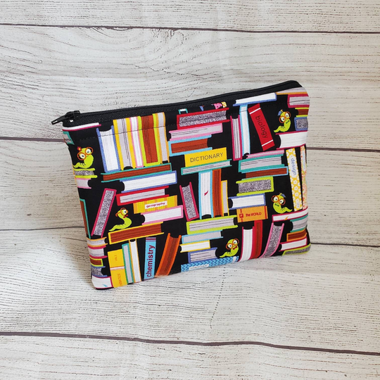 Bookworm Zipper Pouch, Cosmetic Makeup Bag, Lined Travel Pencil Case, Gift For Book Lover, Notion Club