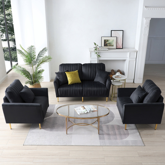 3 Piece Single Chair and Loveseat Sofa Velvet Padded Seat Sectional Sofa, Perfect for Living Room Furniture Armrest Sofa