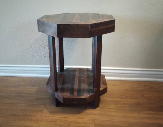Modern Farmhouse Octagonal End Table, Side Table For Living Room, Bedside Nightstand With Floating Shelf