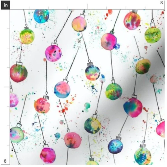 Watercolor Christmas Baubles Fabric By The Yard | Ornaments Made To Order
