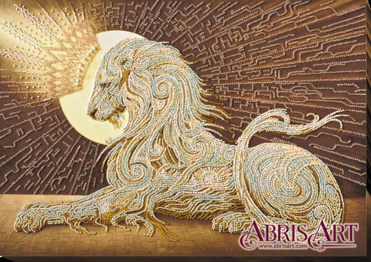 Diy Bead Embroidery Kit On Art Canvas "Lion - Aslan" Size 12.2"×17" | 31×43 cm, Gift | Abris