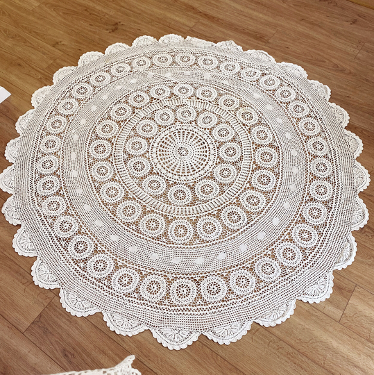Antique Vintage Lace, Round Lace Table Cover Cloth. One Of A Kind. Topper