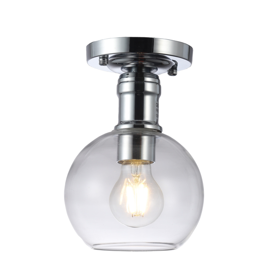 1-light Chrome Semi-Flush Mount w/ Clear Glass Globe