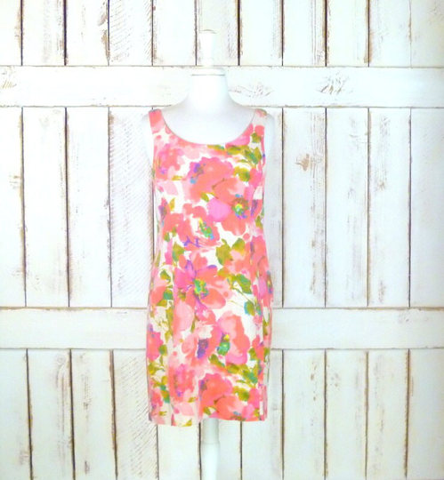 Vintage Pink Floral Wiggle Dress/50S Style Pencil Dress/90S Sleeveless Linen Cocktail Dress