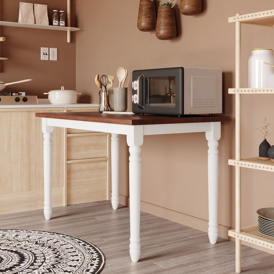 Retro Farmhouse Solid Wood Kitchen Dining Table Breakfast Nook, Cherry+White