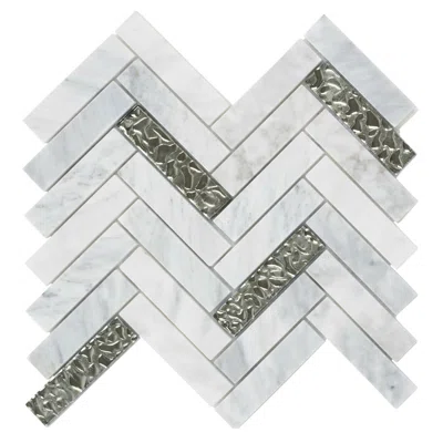 1" x 4" Straight Edge Natural Stone Herringbone Mosaic Tile