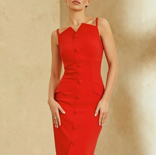 Bright Red Office Dress For Women - Casual Spring Pencil Without Sleeves White Summer Long Dress