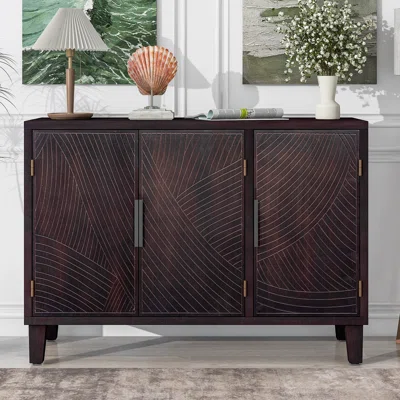 Accent Storage Cabinet Sideboard Wooden Cabinet With Antique Pattern Doors For Hallway, Entryway, Living Room, Bedroom