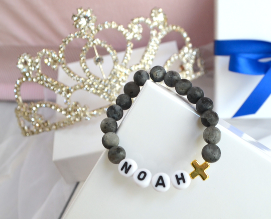 18K Gold Cross Baby Boy Personalized Bracelet, Holly Communion, Toddler Newborn Christening Gift, Baptism Shower