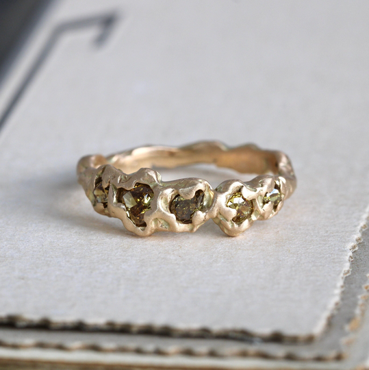 Fancy Color Diamond Stacking Branch Ring, 14K Organic Minimalist Twig Band