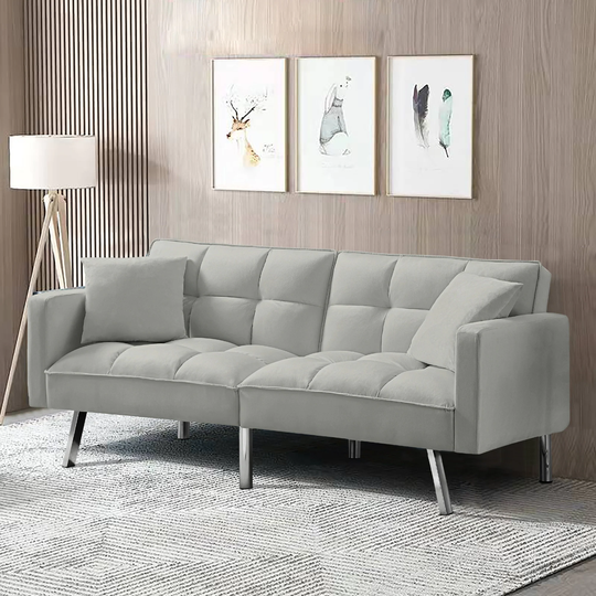 Velvet Convertible Futon Loveseat Sleeper Sofa Adjustable Backrest Couch Bed