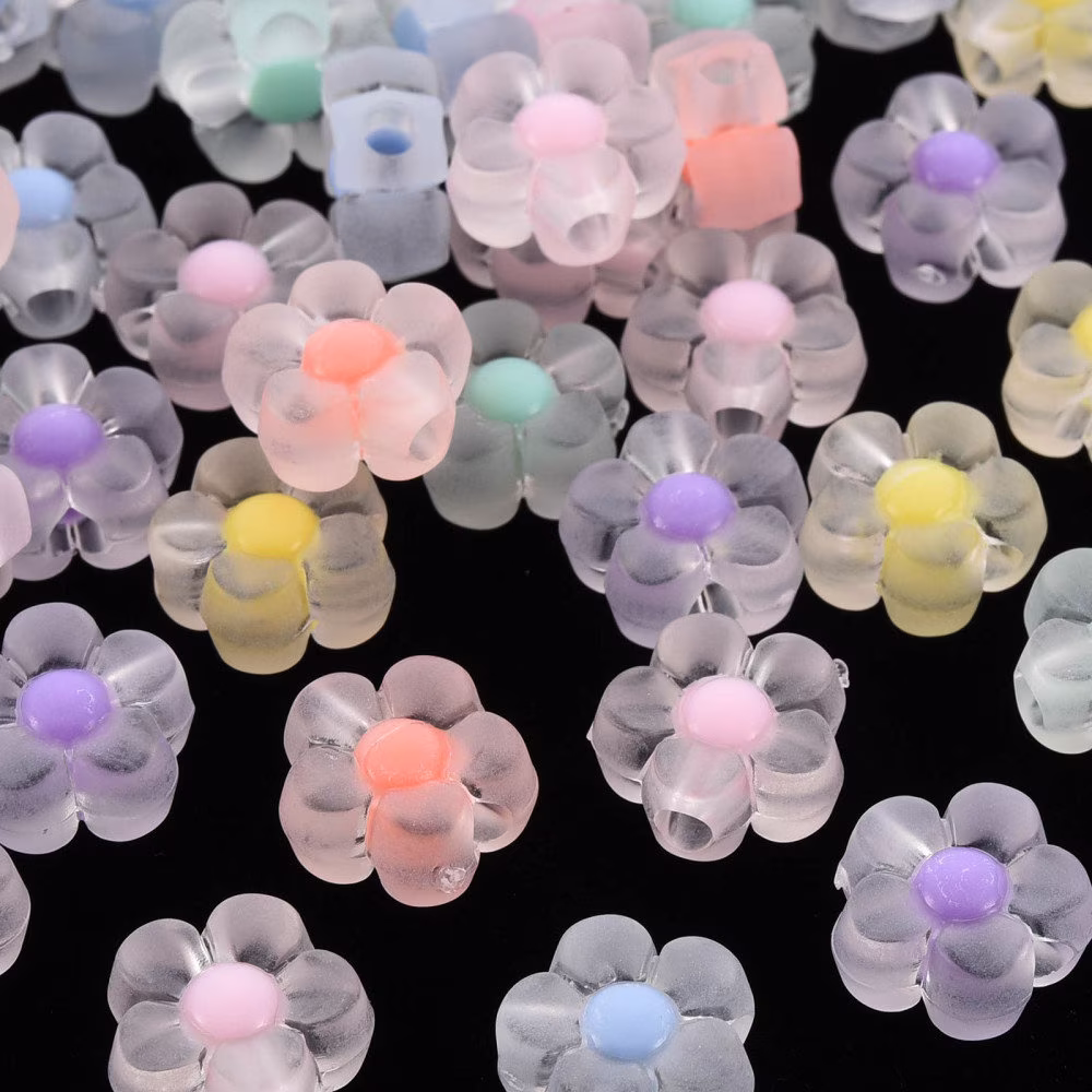 Frosted Colorful Acrylic Flower Beads For Jewelry Making Pastel Color Floral Kid Bracelet Jewelry Supplies Findings