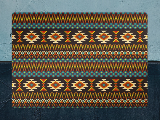 Ethnic Rug Orange Tones Chair Mat, Brown Protective Blue Splat Aztec Vinyl Floor Pvc Decorative Comfort Mat