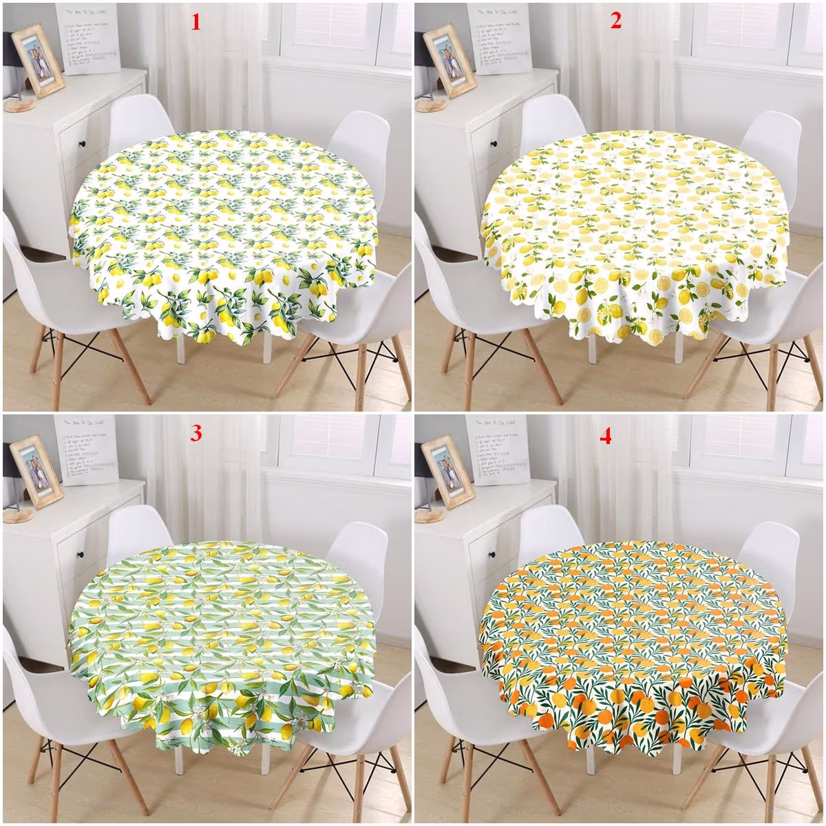 Lemon Round Tablecloth, Citrus Table Cloth, Yellow Green Linen, Printed Cover, Leaves Decor, Kitchen Decor Ideas