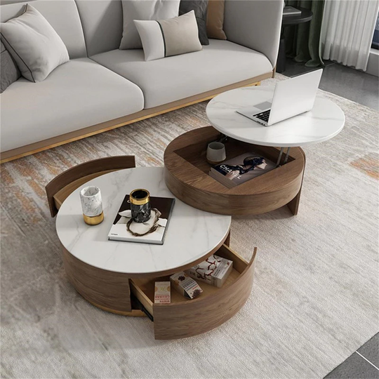 Modern Nesting Coffee Table Set With Sintered Stone Top, Lift-top Coffee Table Set of 2