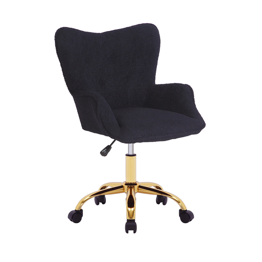 Porthos Home Tyra Swivel Office Chair, Teddy Fabric, Gold Chrome Legs