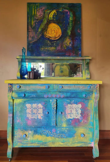 Vintage Painted Furniture - Side Table Sideboard Boho Decor Bohemian Cabinet Storage Active