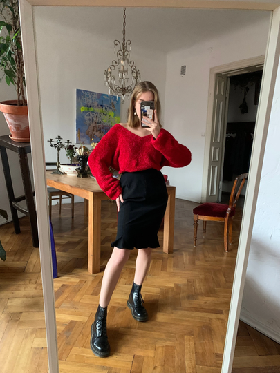 Vintage Black Pencil Midi Skirt