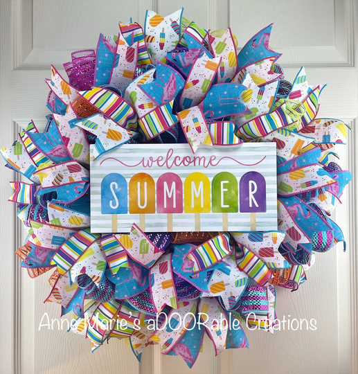 Hello Summer Colorful Rainbow Wreath, Popsicle Flamingo Hello Wreath For Front Door