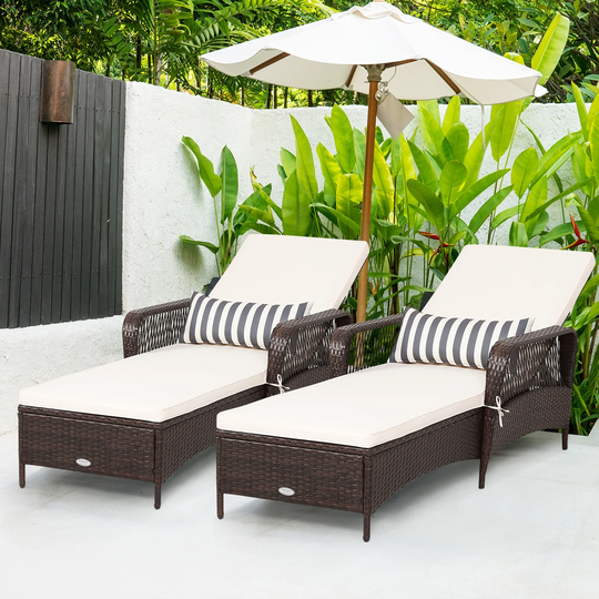 Gymax Set of 2 Rattan Patio Lounge Chair Chaise w/ Adjustable Backrest - 79'' x 29'' x 40''