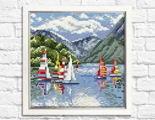 Sailing Ships in Lake Mountains Diamond Painting Set By Crafting Spark. Landscape Cs2623 Art Kit. Large Kit