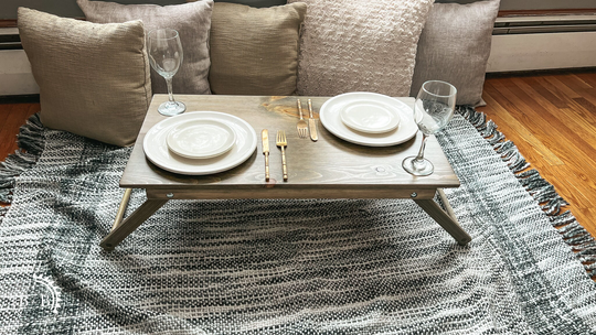 Low Portable Boho Picnic Table With Foldable Legs Custom 30x16 Two Person, Wooden Indoor Outdoor Event For Two, Camping