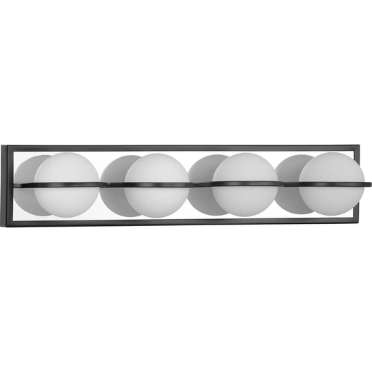 Pearl LED Collection 4-Light Matte Black Opal Glass LED Modern Bath Vanity Light