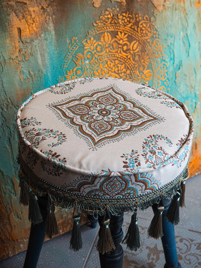 Turkish Ethnic Patterned Wooden Decorative Pouffe-Ottoman Chair-Turkish Pouffe-Moraccan Pouf-Ethnic Furniture-Vintage Pouff