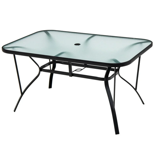 55 x 35 Inch Patio Dining Rectangle Tempered Glass Table with Umbrella Hole - 55" x 35" x 28" (L x W x H)
