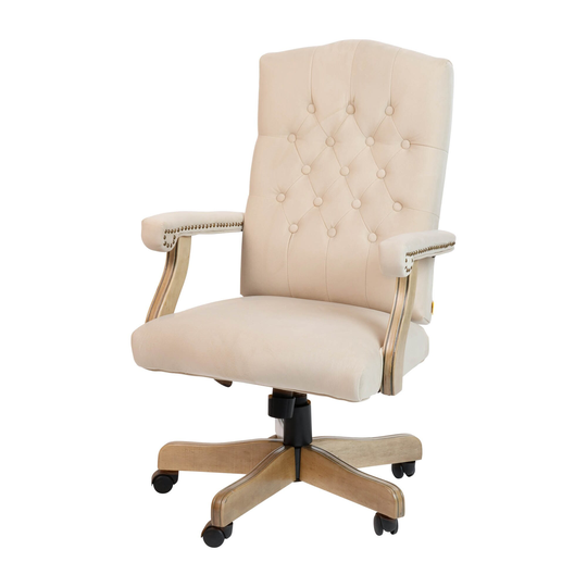 Offex Ivory Executive Swivel Office Chair w/ Driftwood Arms and Base - 26"W x 28"D x 43" - 47"H