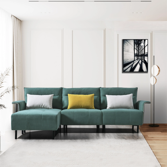 L Shaped Suede Tufted Sofa Couch Sectional Sofa with Pillow