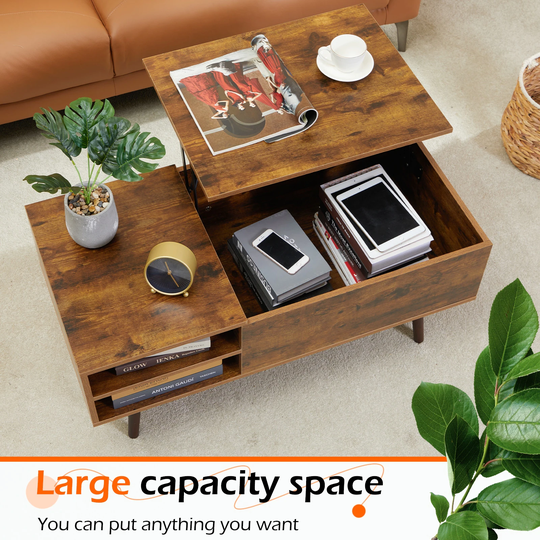 Lift Top Coffee Table with Storage Shelf and Hidden Compartment