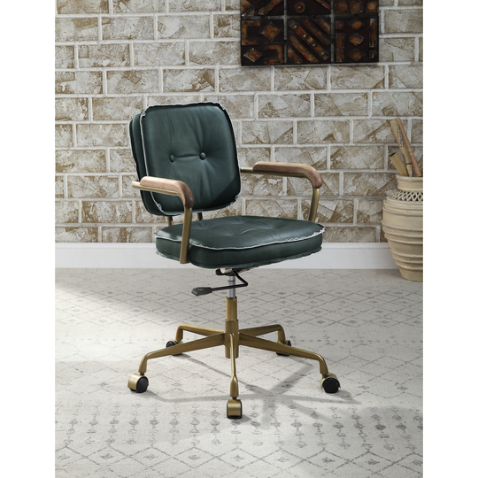 Siecross Office Chair in Vintage White / Green Top Grain Leather
