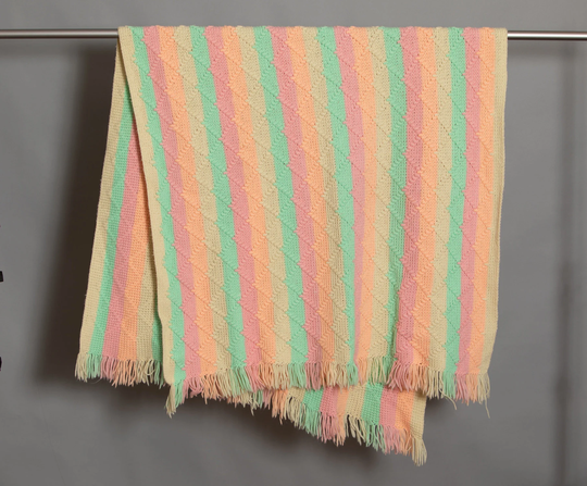 Vintage 70S 80S Colorful Knitted Afghan Blanket