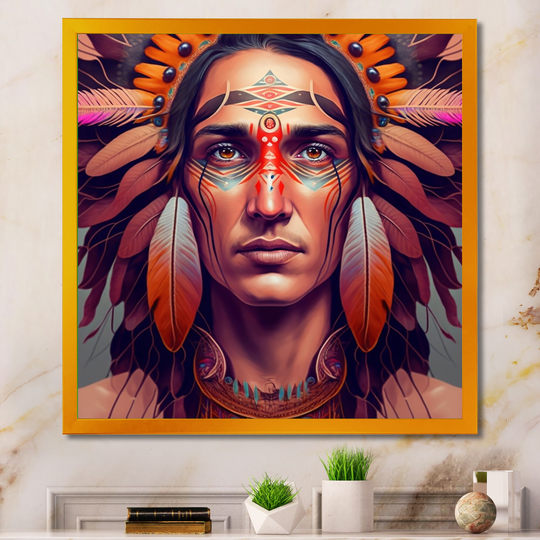 Designart 'Colorful Native American Man III' Contemporary Glam Framed Art Print