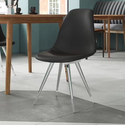 Angel Genuine Leather Upholstered Plastic Side Chair in Chrome