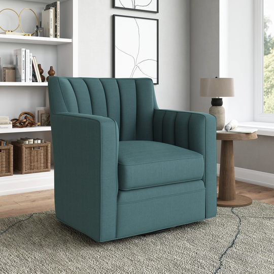 Copper Grove Hasselt Blue Linen Swivel Arm Chair