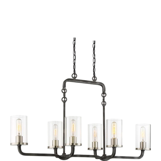 Nuvo Lighting Sherwood Black 6-light Island Pendant with Brushed Nickel Accents and Clear Glass Shades