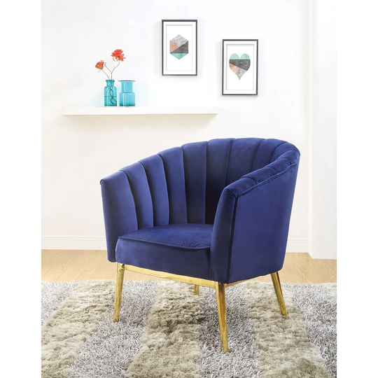 Accent Chair in Blue Velvet w/ Golden Metal Tube Leg For relaxation