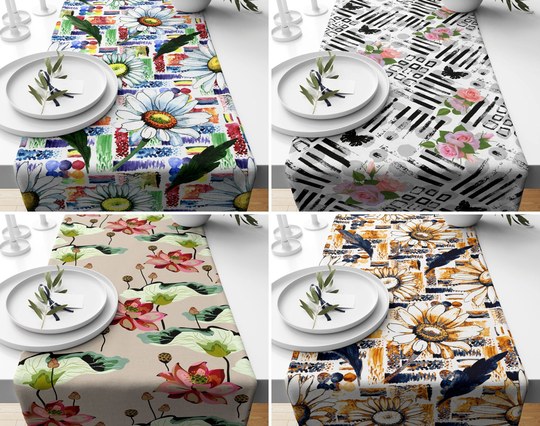 Floral Table Runner, Summer Trend Top, Botanical Cover, Rectangle Tablecloth, Kitchen Natural Home Decor, Gift For Mom