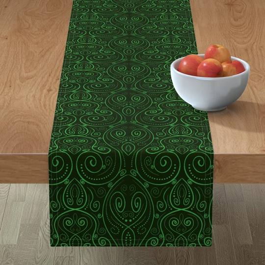 Art Deco Table Runner - Elegant Vines By Dpartgallery Stylized Dark Forest Green Cotton Sateen Spoonflower