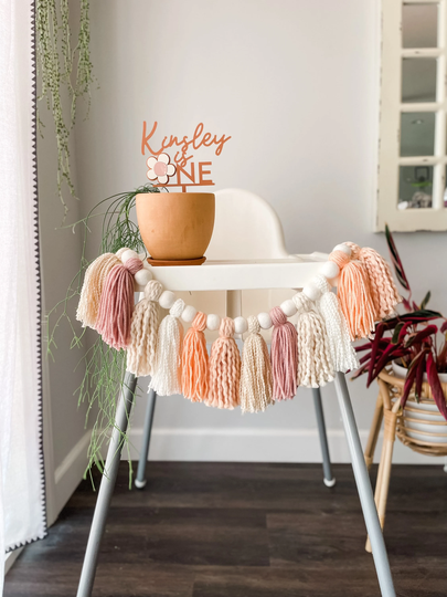 Tassel High Chair Garland - Peach/Lavender/Cream