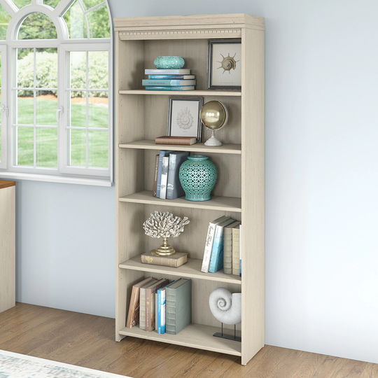 Fairview Antique White 5-shelf Bookcase - Antique