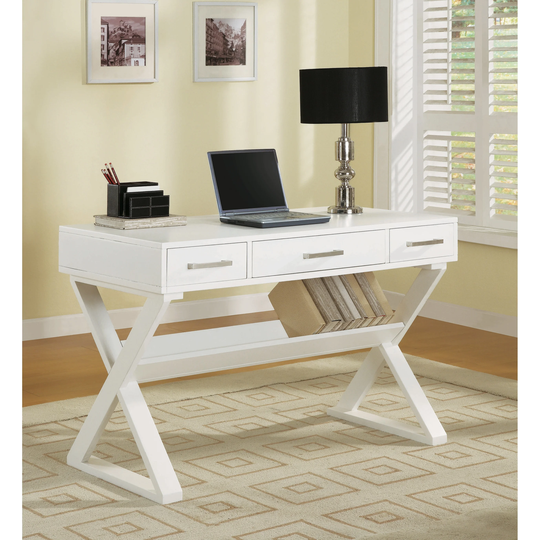 Isabelle White Rectangular Writing Desk with Trestle Shelf