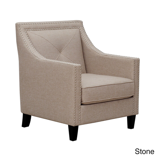 Chic Home Kennedy Linen Single-tuft with Silver Nailhead Trim Solid Oak Legs Accent Chair