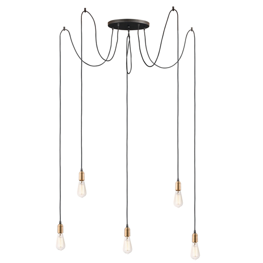Early Electric 5-light 13.75" Wide Steel Pendant - black / antique brass