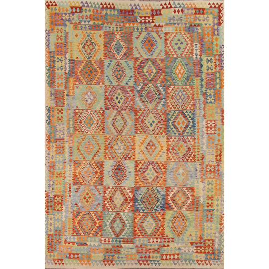 Colorful Kilim Reversible Southwestern Area Rug Hand-woven Wool Carpet - 10'3"x 12'10"