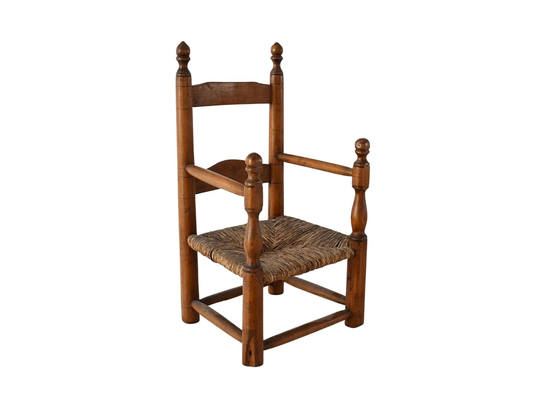 Antique Maple Ladderback Childs Chair With Rush Seat, Farmhouse Toddler Chair, Decor, Country Charm Doll Childrens Room
